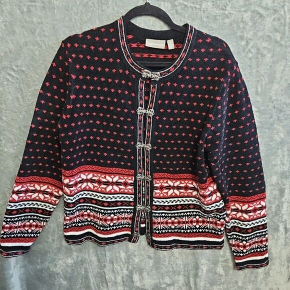 Croft &barrow Cardigan Sweater Christmas Sz Med black red soft - Picture 1 of 10